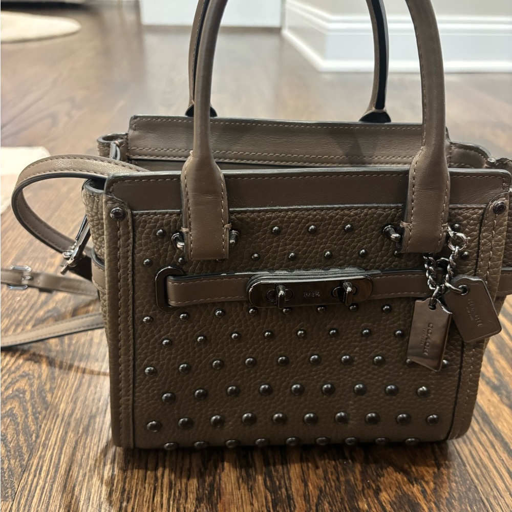 Coach Taupe Studded Leather Satchel - Picture 4 of 4